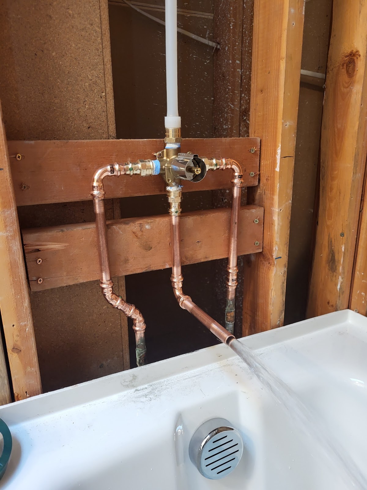 Newly installed copper valve and water lines tested and running clean